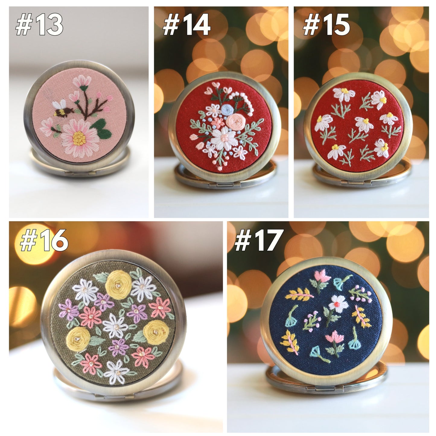 Floral Embroidered Compact Mirror