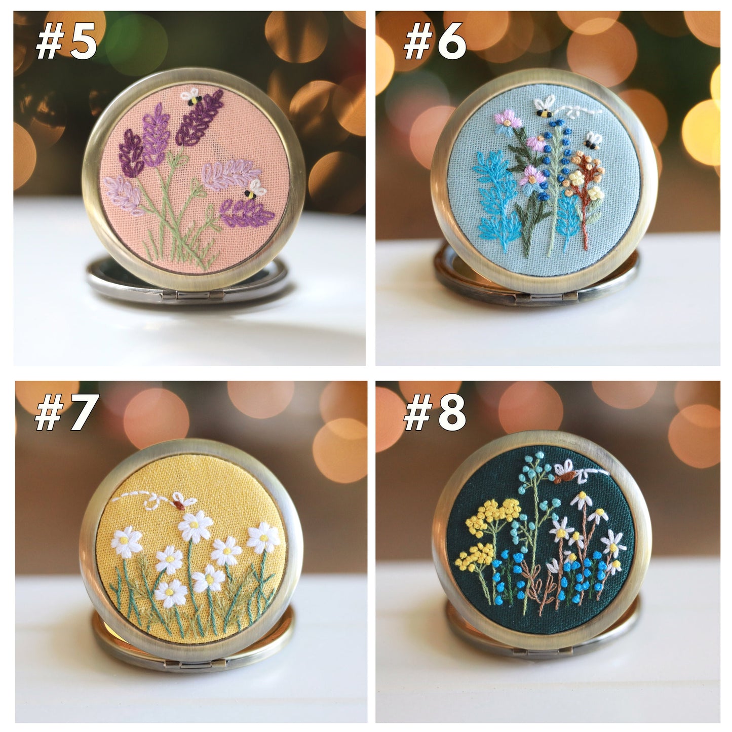 Floral Embroidered Compact Mirror