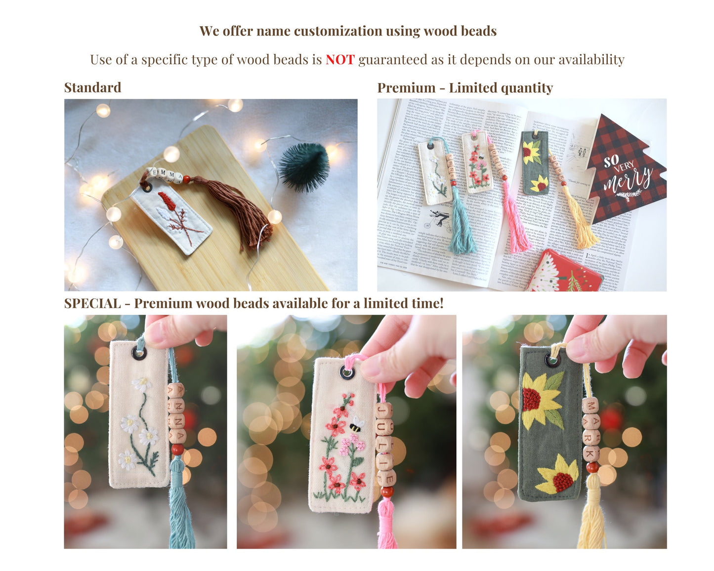 Linen Hand Embroidered Bookmark