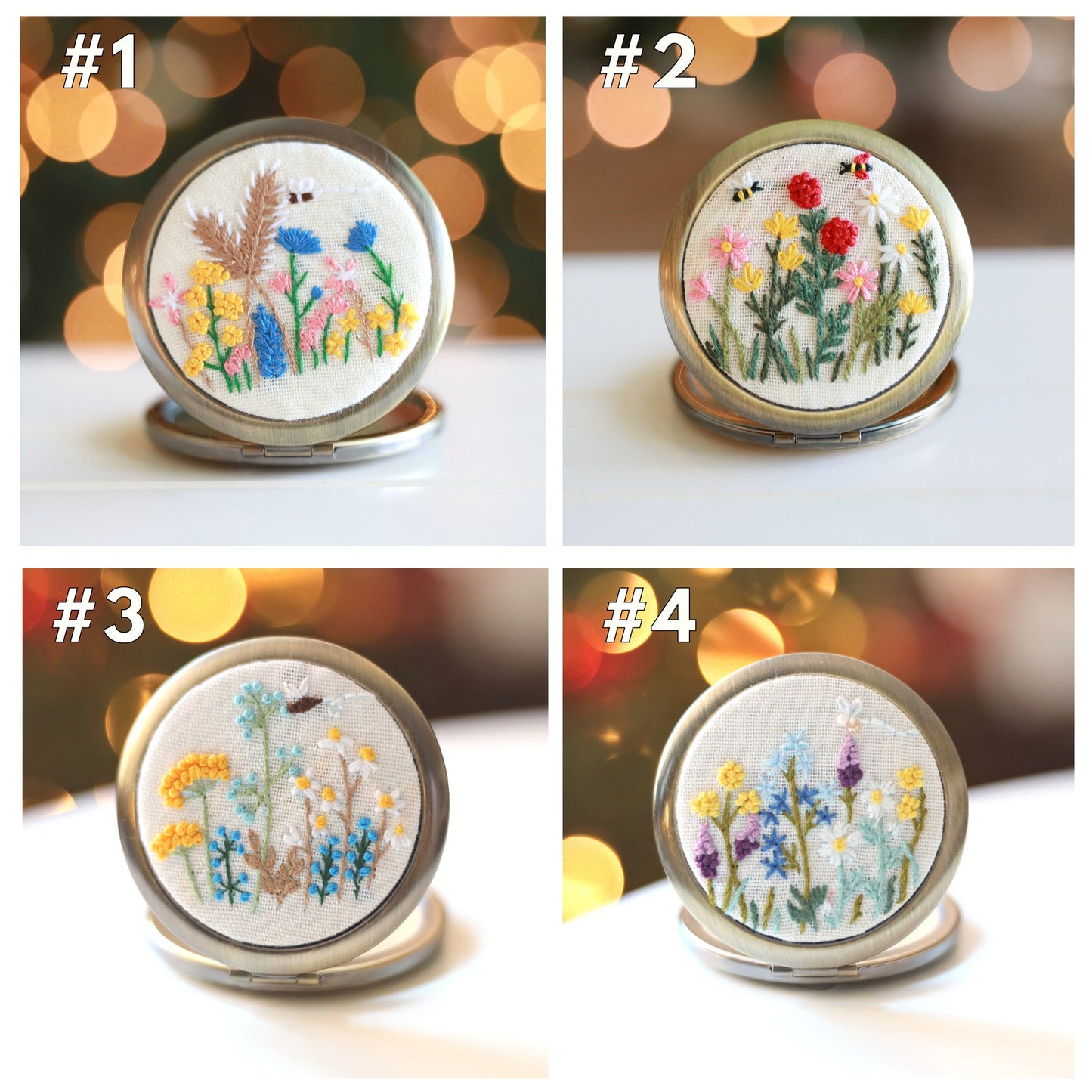 Floral Embroidered Compact Mirror