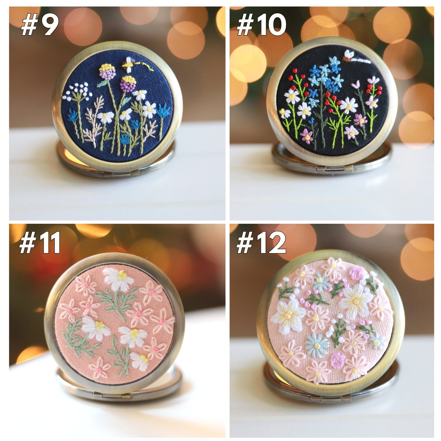 Floral Embroidered Compact Mirror