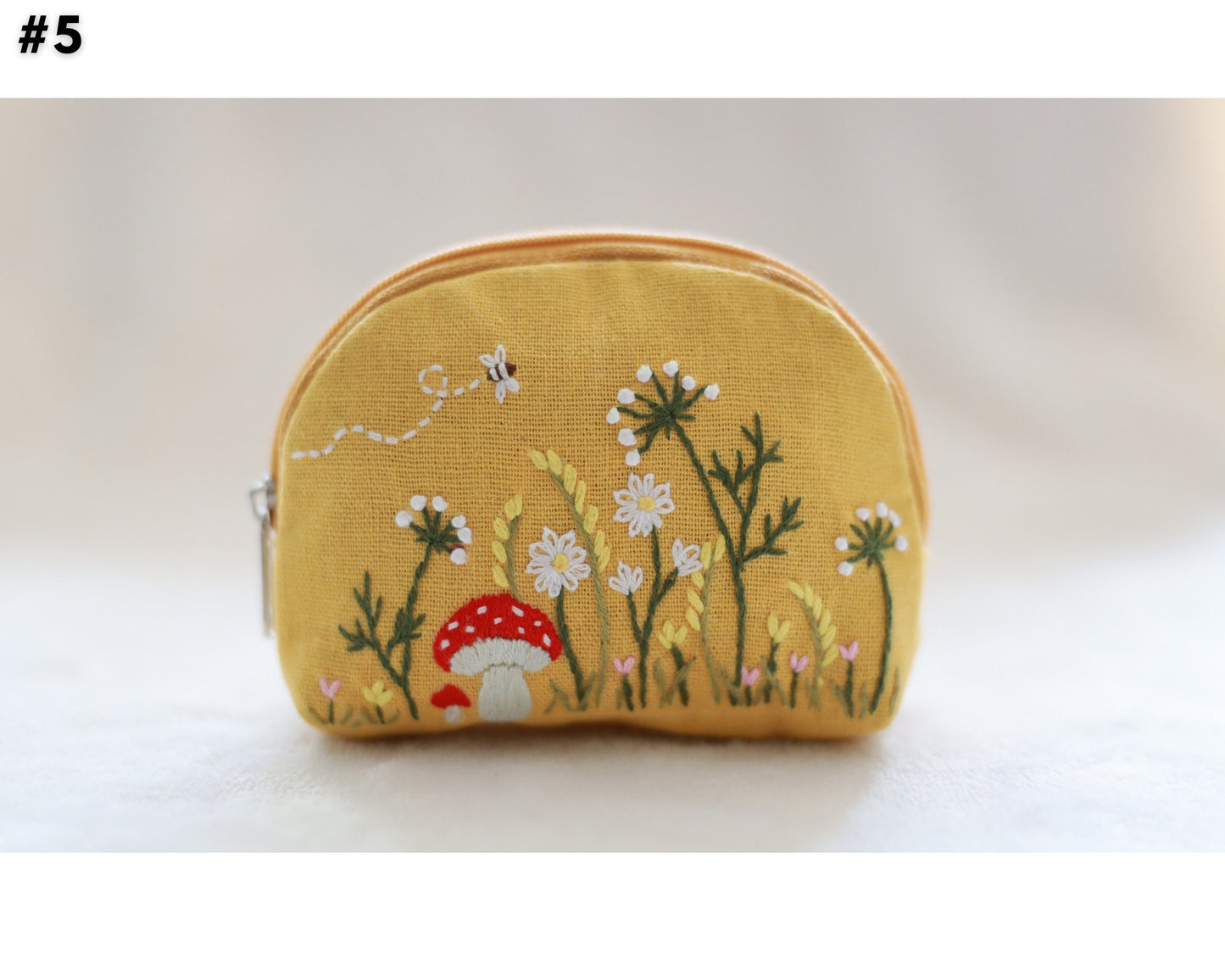 Hand Embroidered Coin Purse with Flower Embroidery
