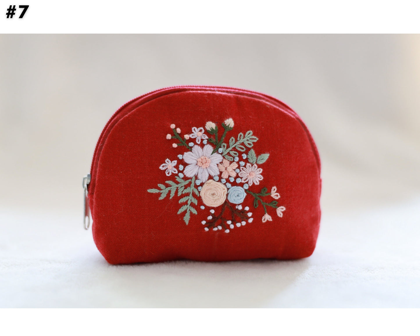 Hand Embroidered Coin Purse with Flower Embroidery