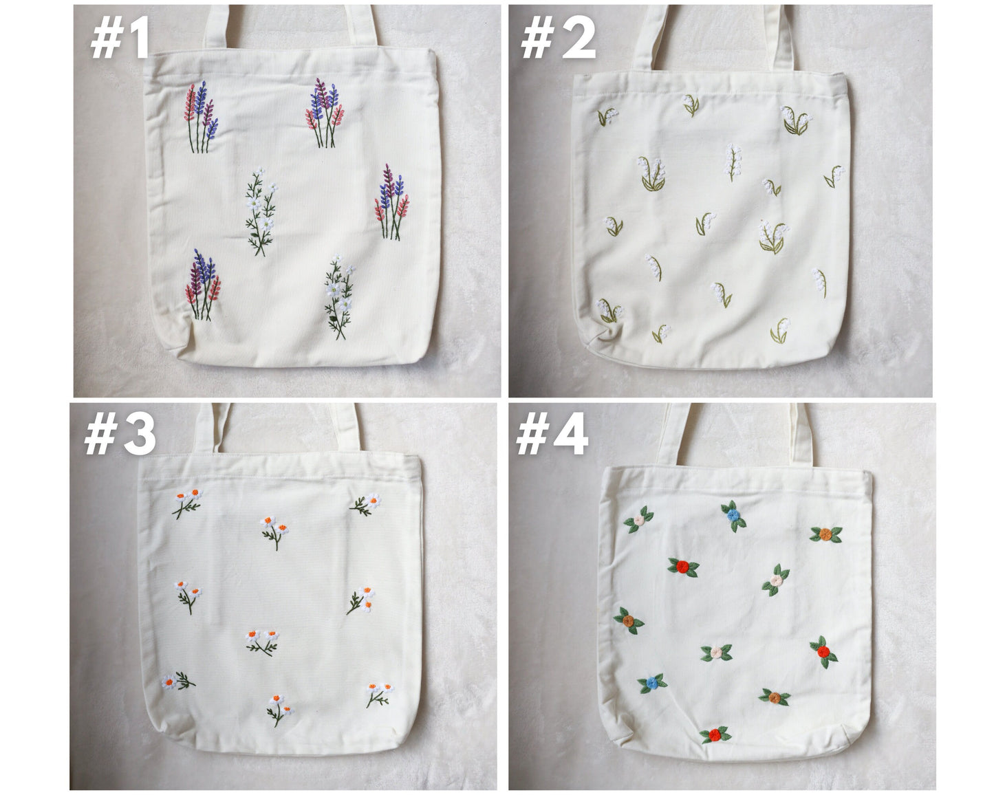 Daisy Flowers Embroidered Tote Bag, Tote Bag, Lavender Floral Canvas Tote Bag, Handmade Cute Floral Tote Bag Summer, Vintage Tote