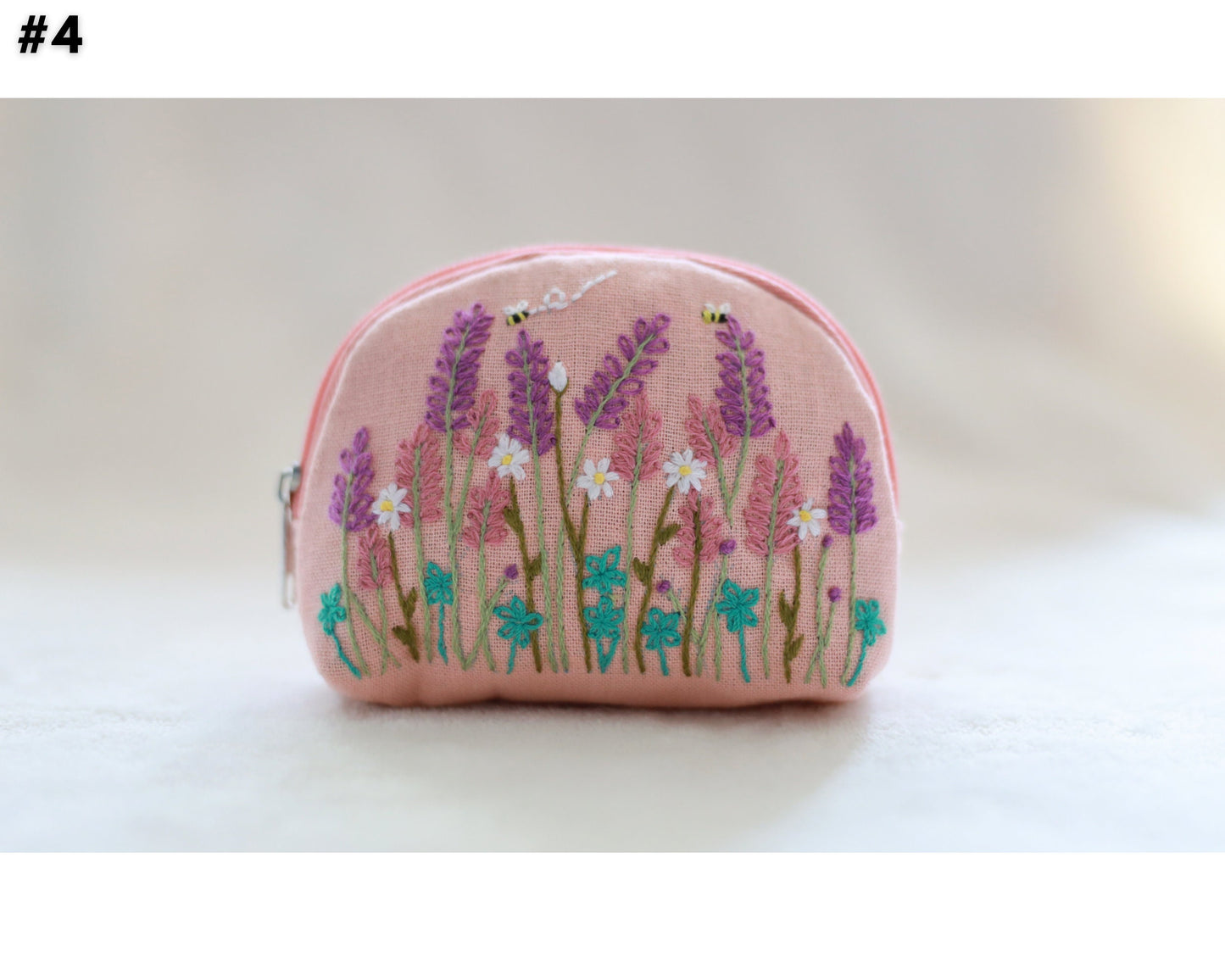 Hand Embroidered Coin Purse with Flower Embroidery