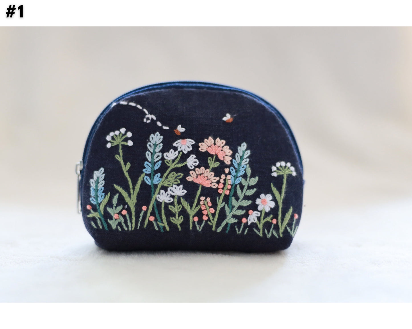 Hand Embroidered Coin Purse with Flower Embroidery