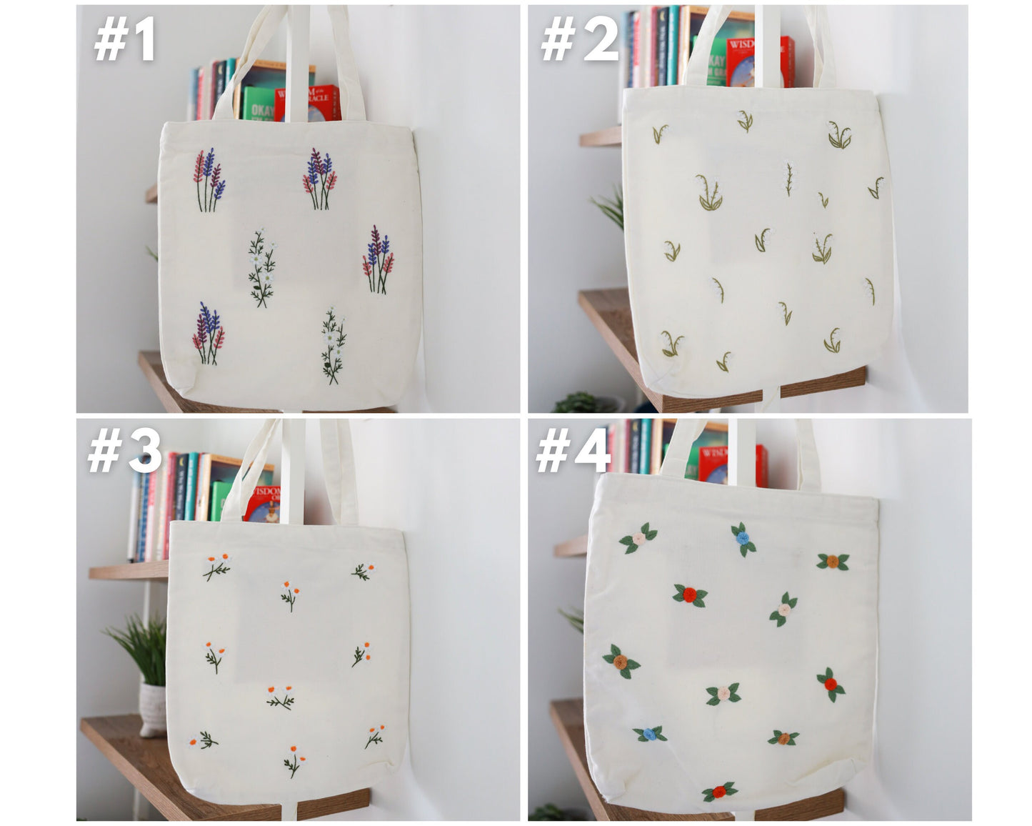 Daisy Flowers Embroidered Tote Bag, Tote Bag, Lavender Floral Canvas Tote Bag, Handmade Cute Floral Tote Bag Summer, Vintage Tote