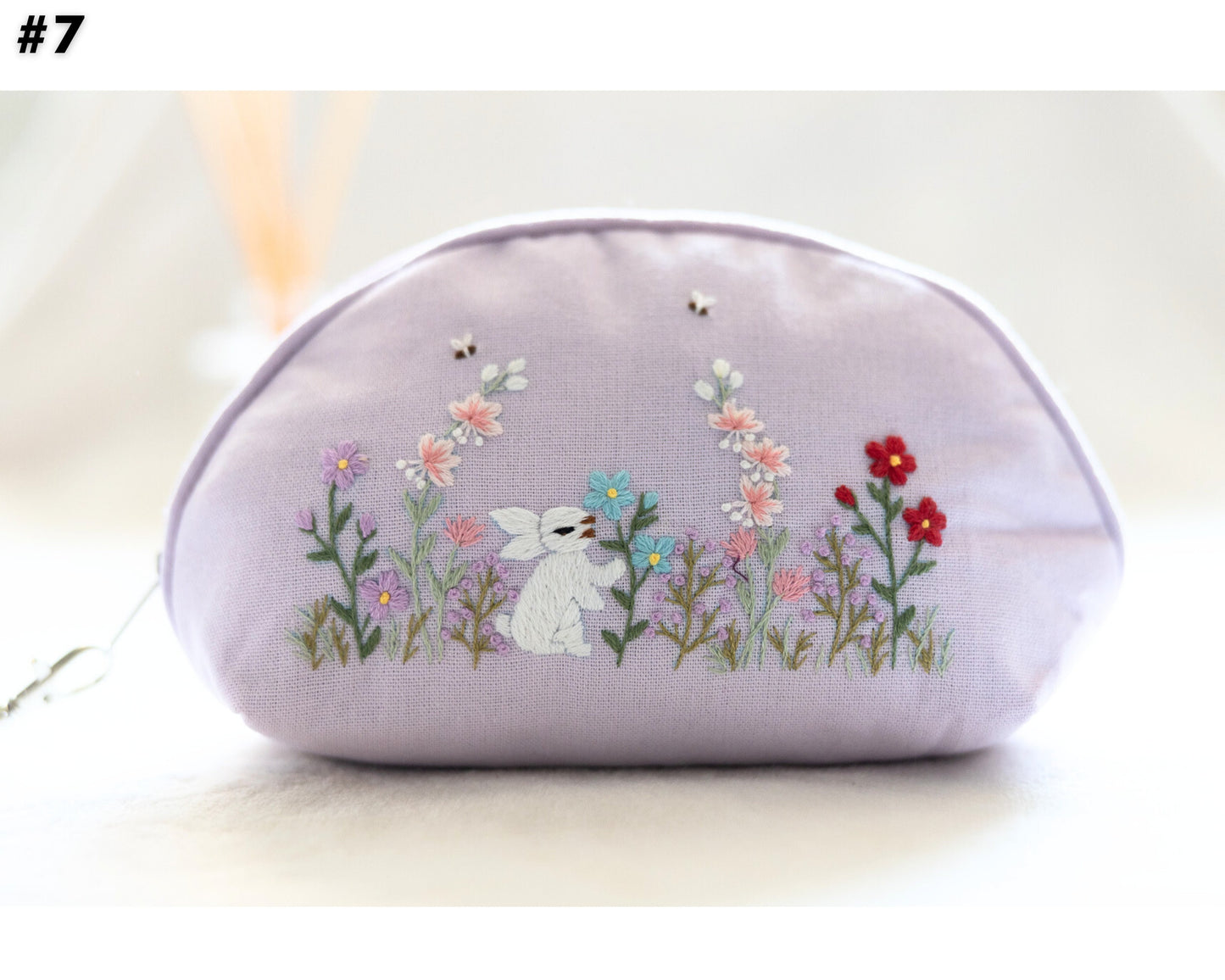 Hand Embroidered Coin Purse Wristlet with Flower Embroidery