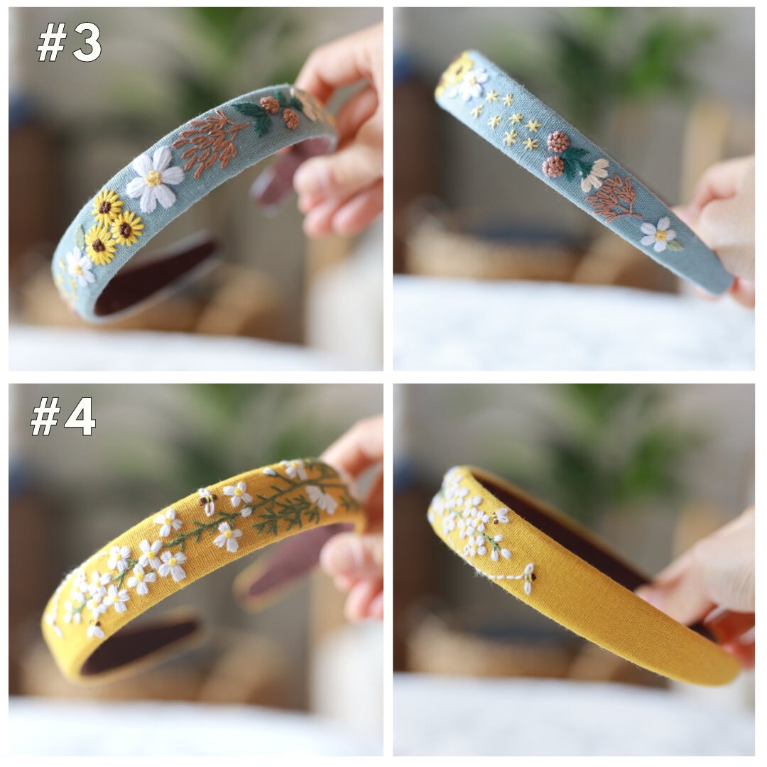 Vintage Floral Embroidered Linen Headband