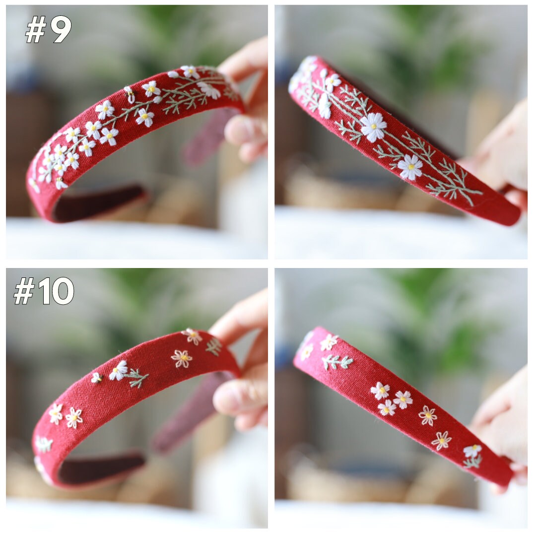 Vintage Floral Embroidered Linen Headband