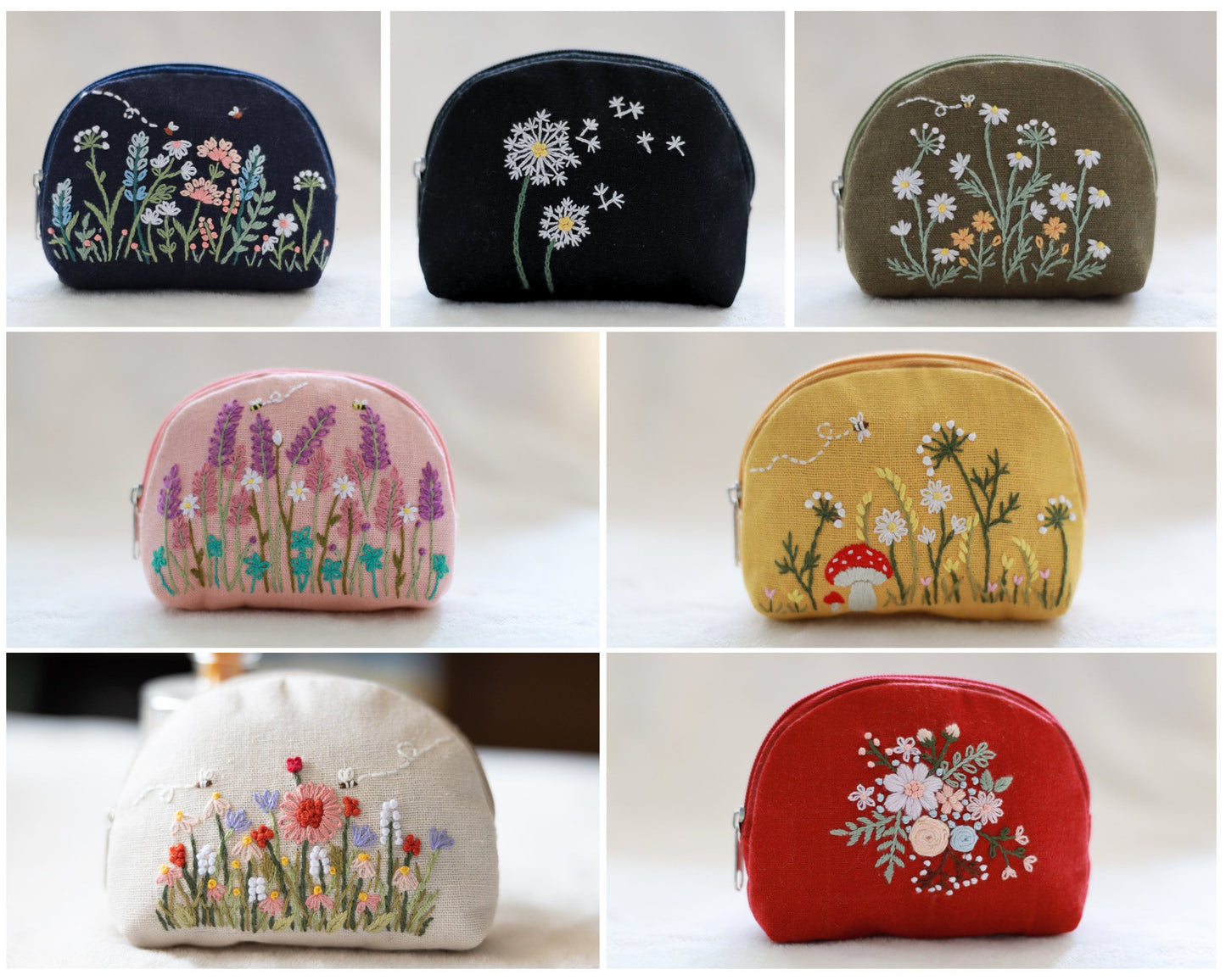 Hand Embroidered Coin Purse with Flower Embroidery
