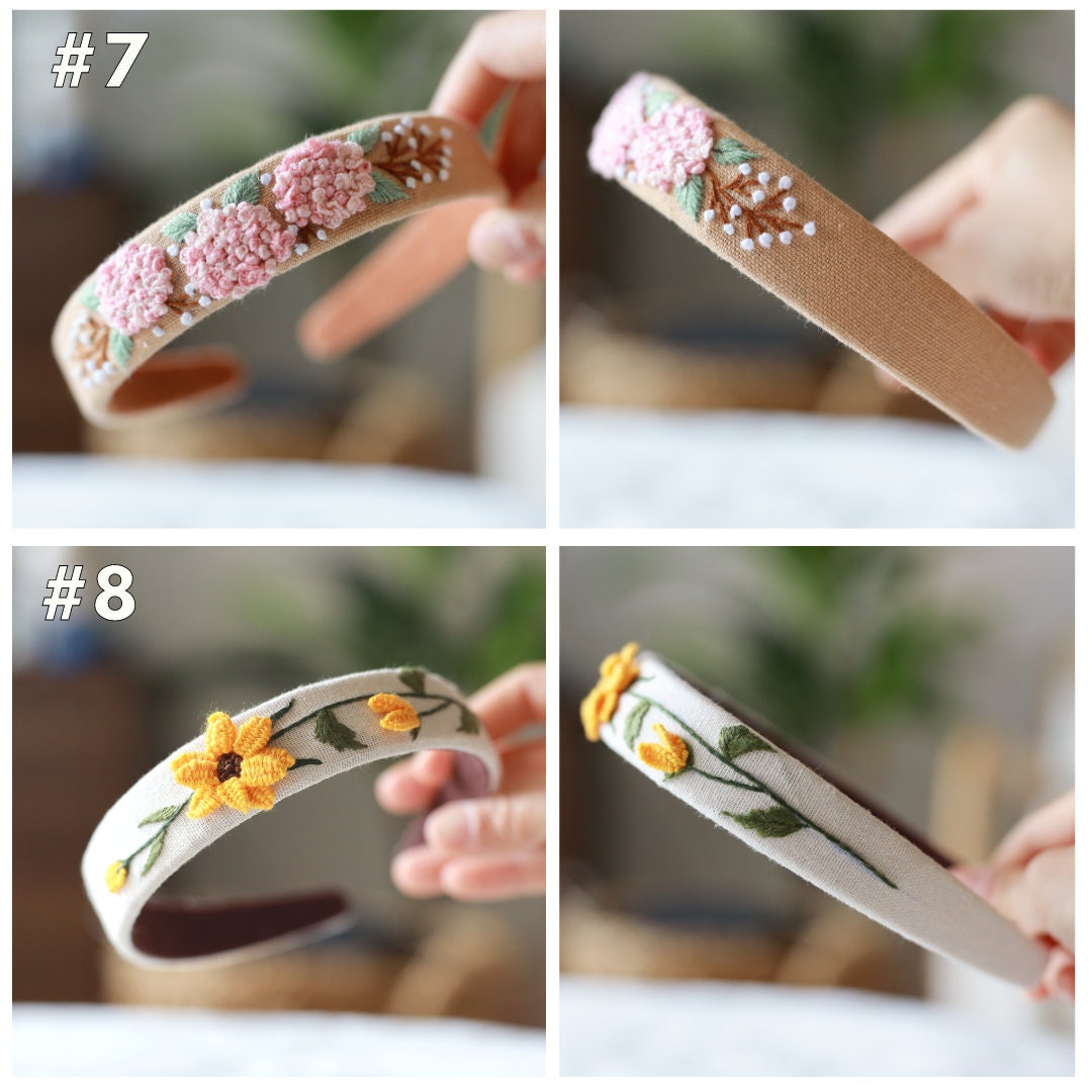 Vintage Floral Embroidered Linen Headband