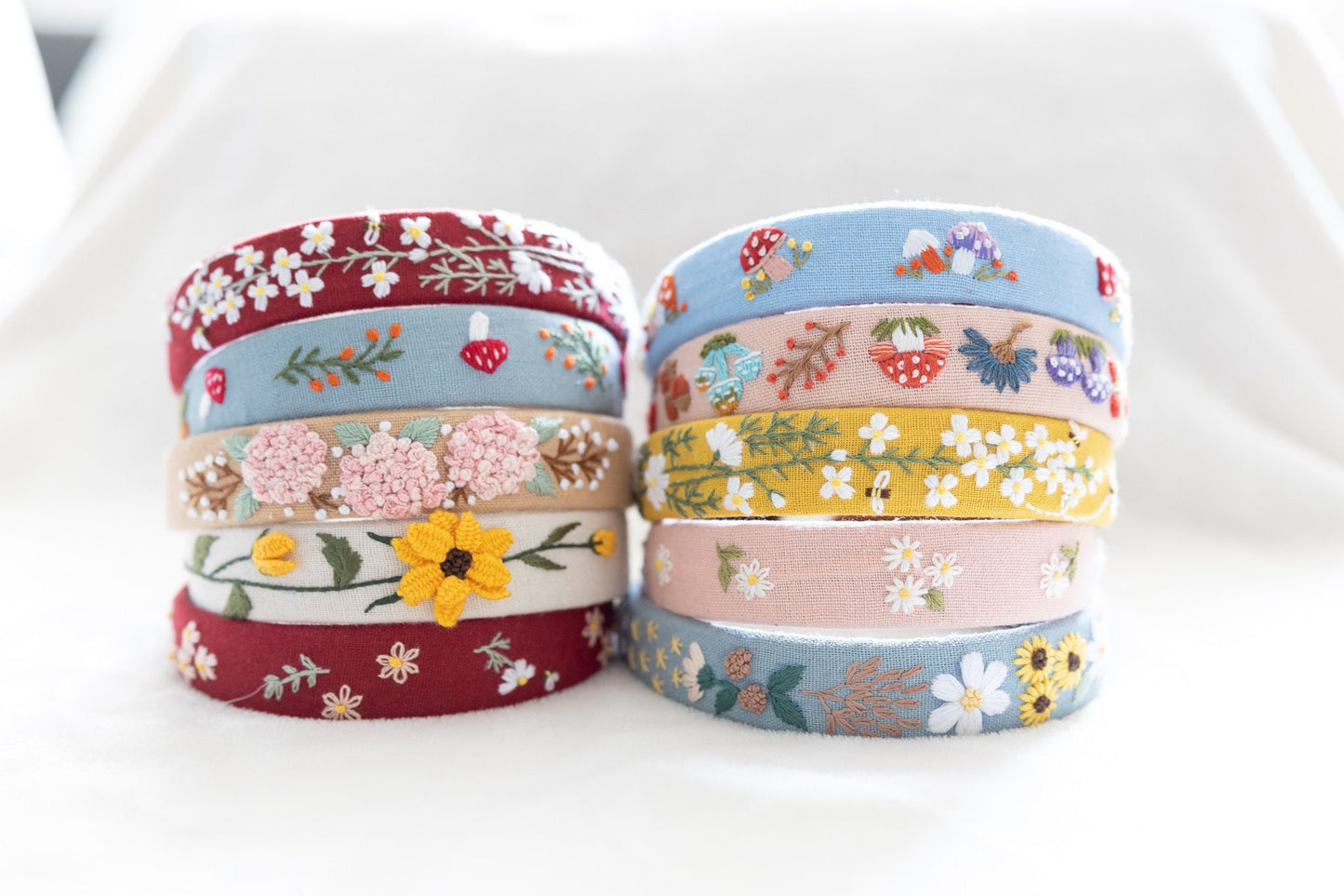 Vintage Floral Embroidered Linen Headband