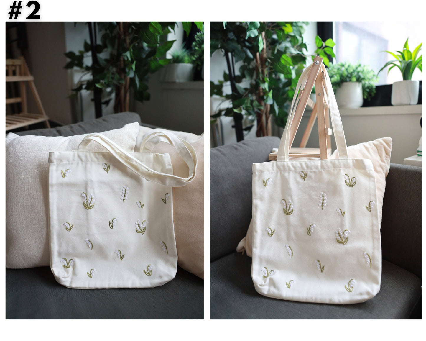 Daisy Flowers Embroidered Tote Bag, Tote Bag, Lavender Floral Canvas Tote Bag, Handmade Cute Floral Tote Bag Summer, Vintage Tote