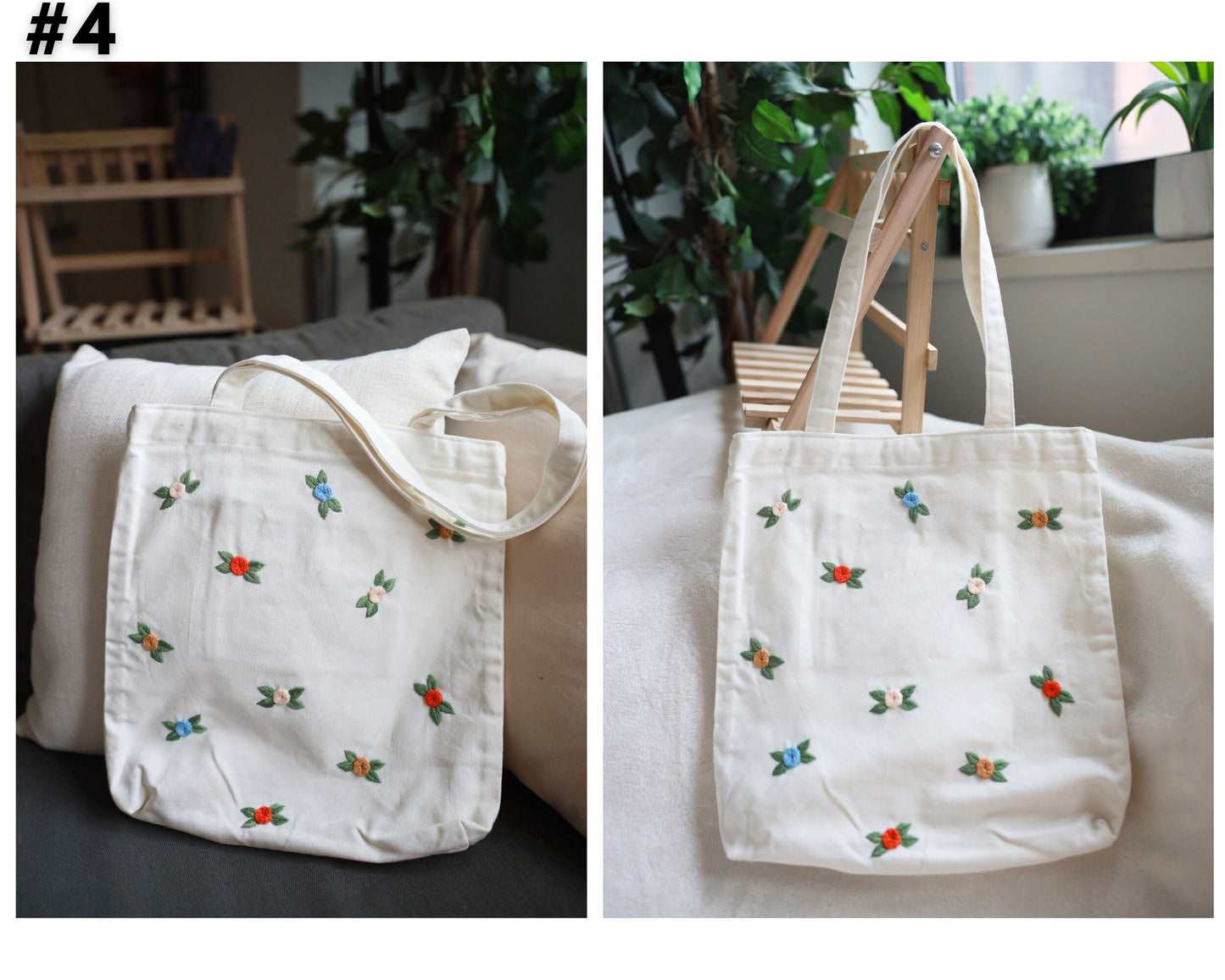 Daisy Flowers Embroidered Tote Bag, Tote Bag, Lavender Floral Canvas Tote Bag, Handmade Cute Floral Tote Bag Summer, Vintage Tote