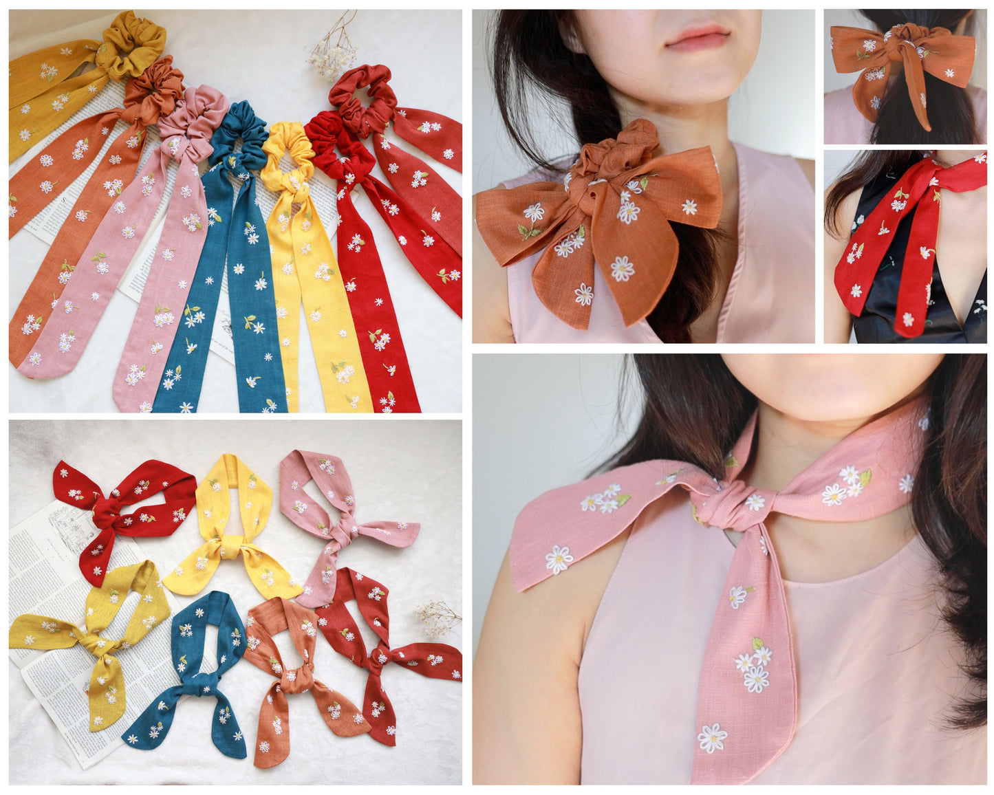 Multi-Purpose Embroidered Linen Scarf Headband