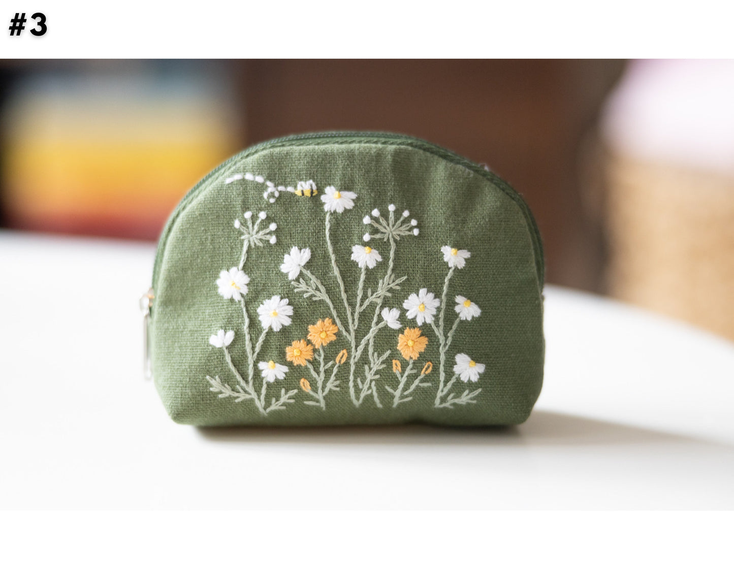 Hand Embroidered Coin Purse with Flower Embroidery