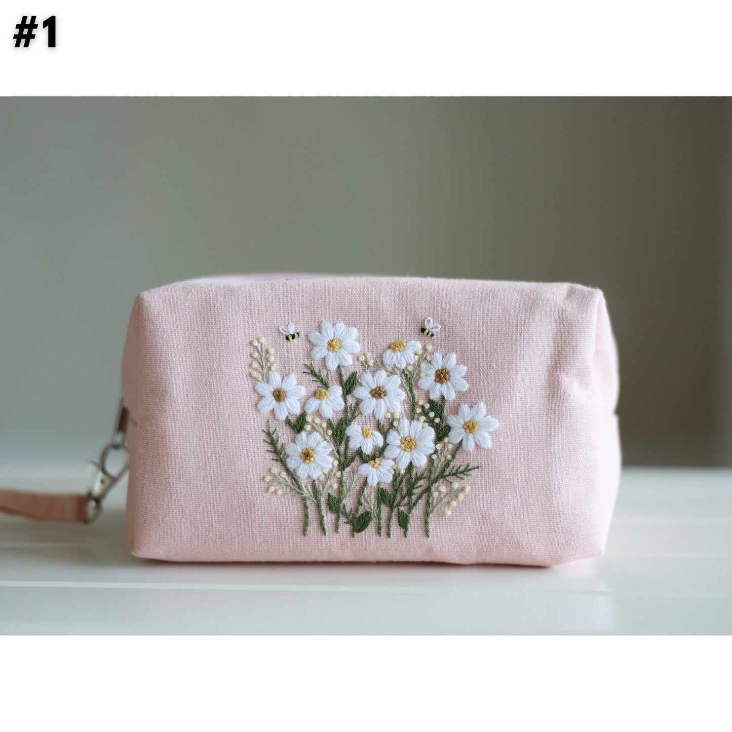 Hand Embroidered Makeup Bag with Flower Embroidery