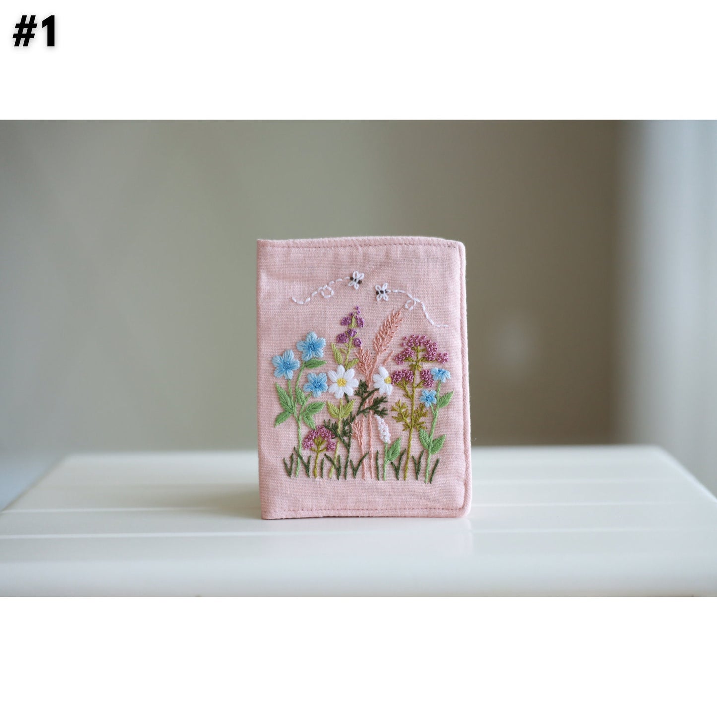 Hand Embroidered Passport Cover with Flower Embroidery