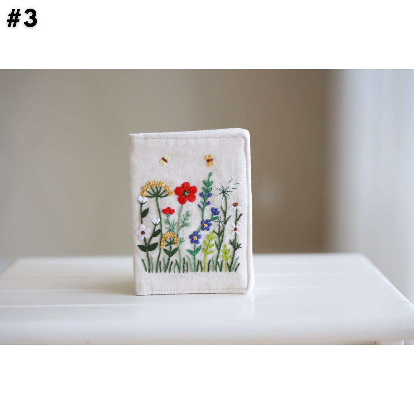 Hand Embroidered Passport Cover with Flower Embroidery