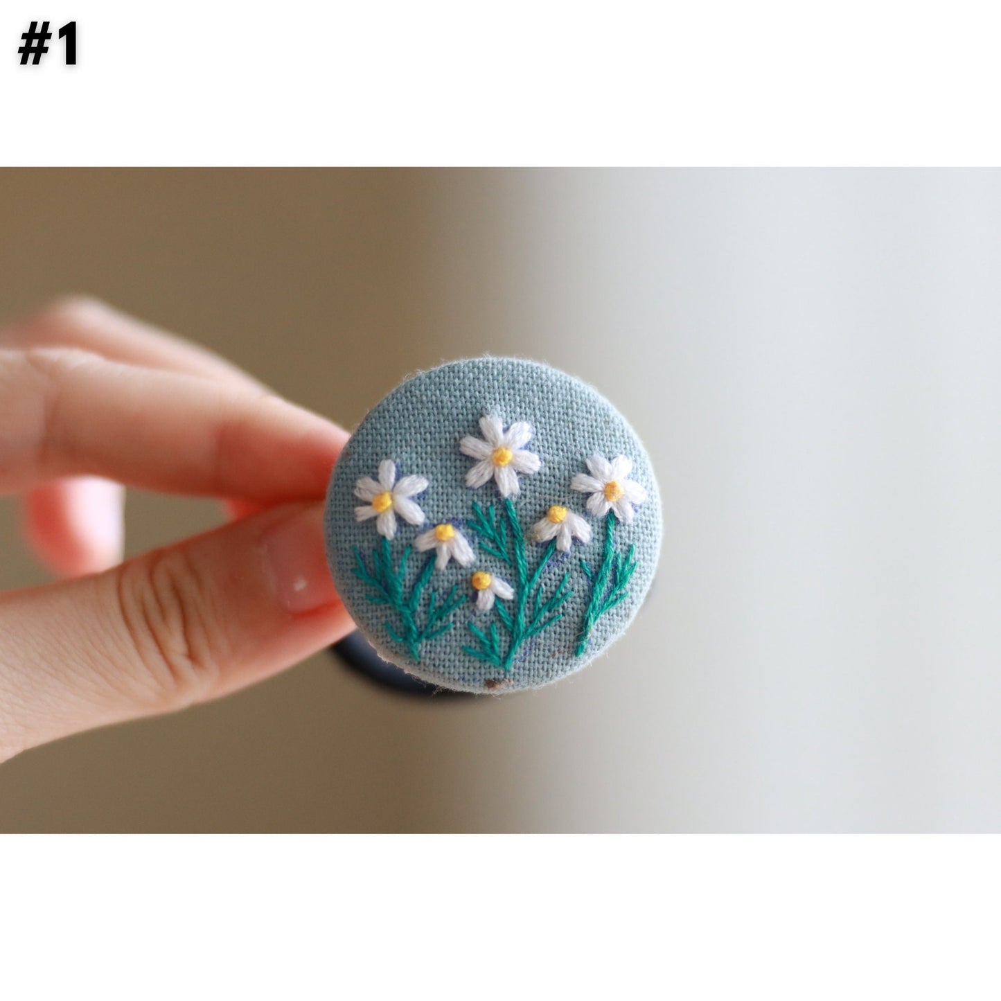 Floral Embroidered Button Hair Tie
