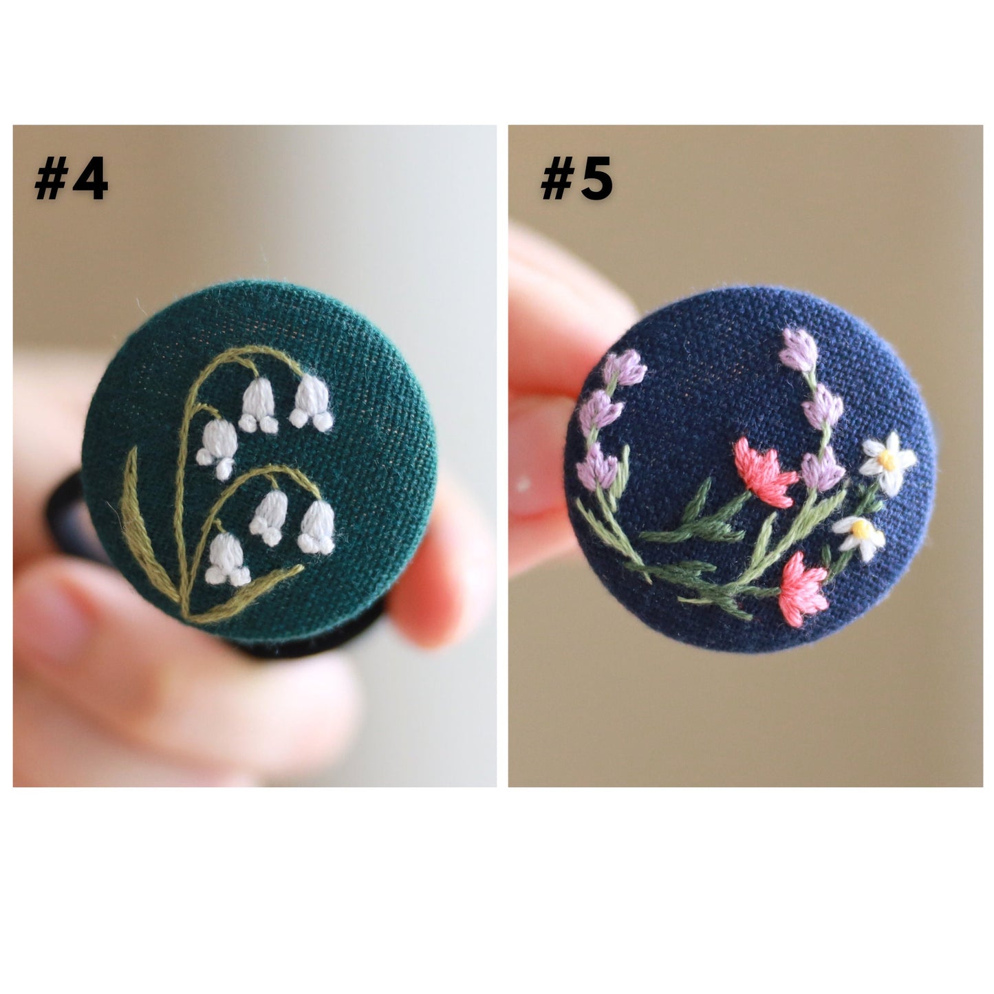 Floral Embroidered Button Hair Tie