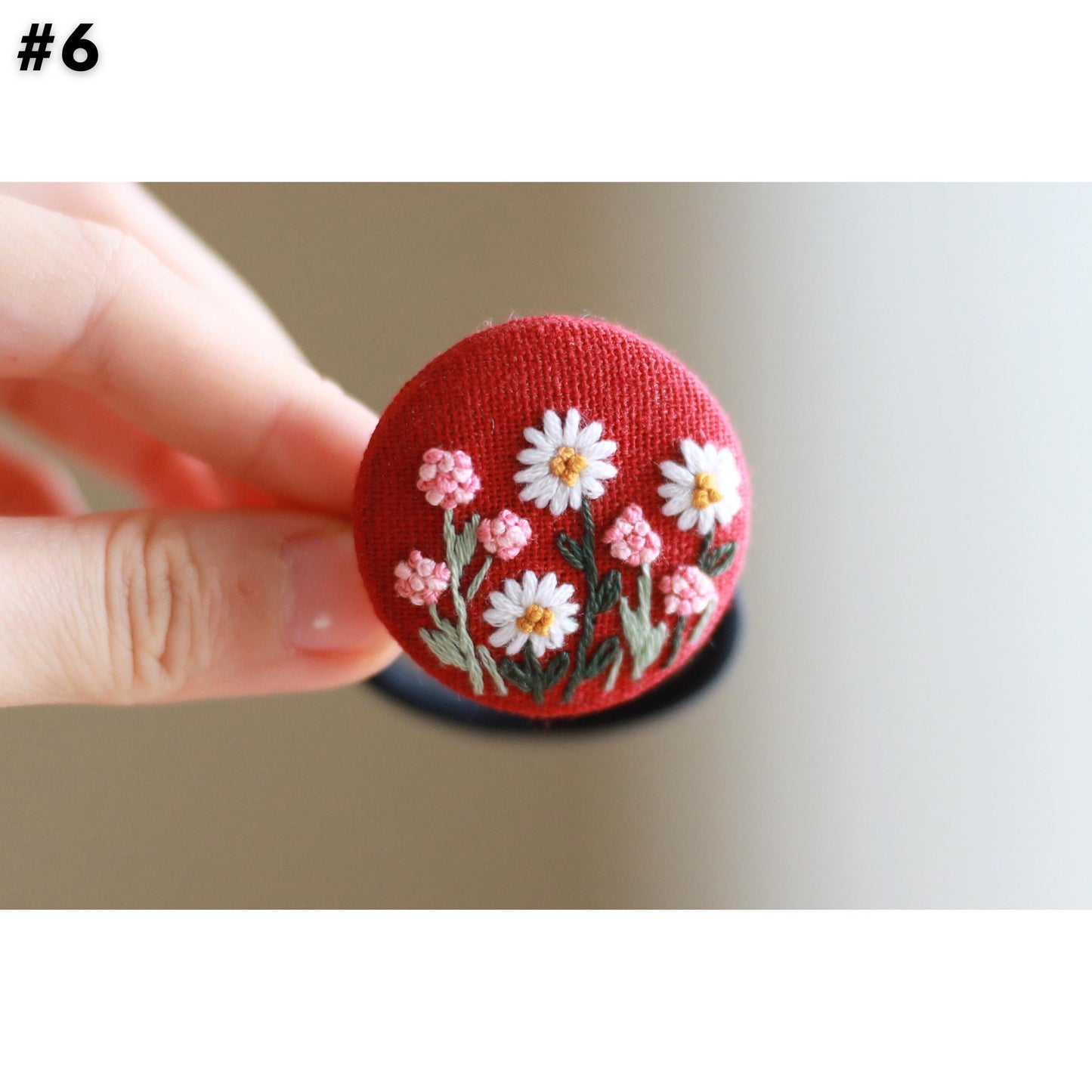 Floral Embroidered Button Hair Tie