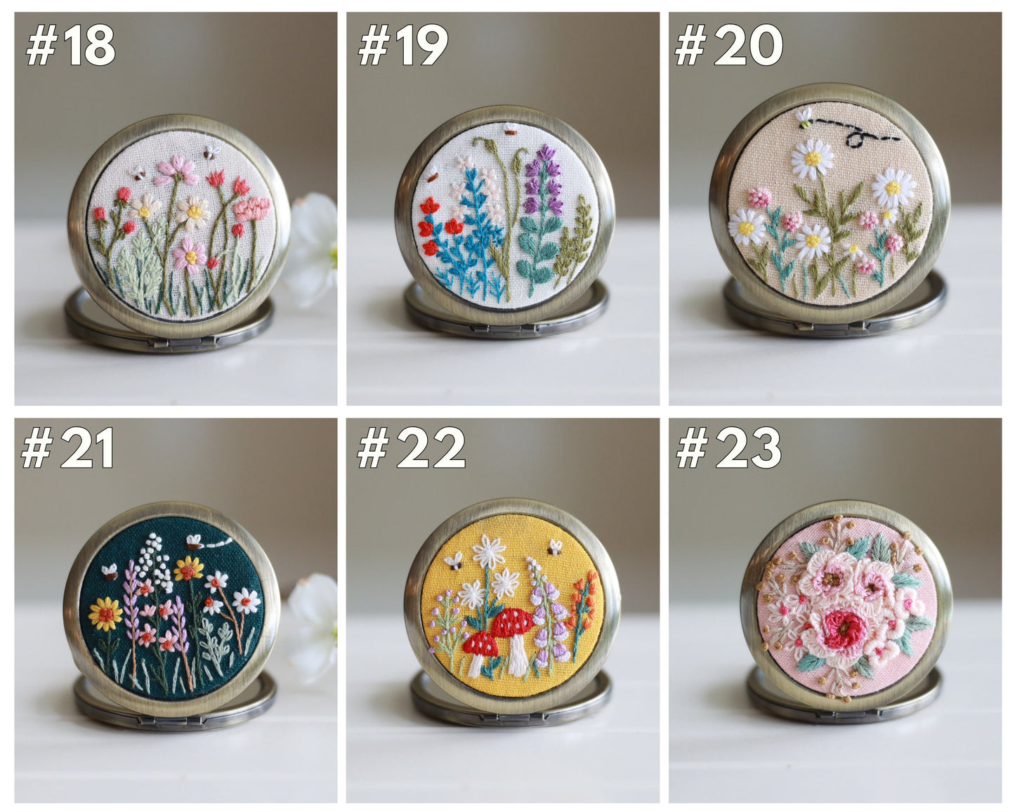 Floral Embroidered Compact Mirror