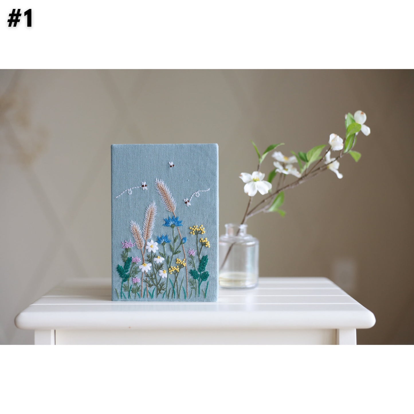 Hand Embroidered Notebook with Flower Embroidery