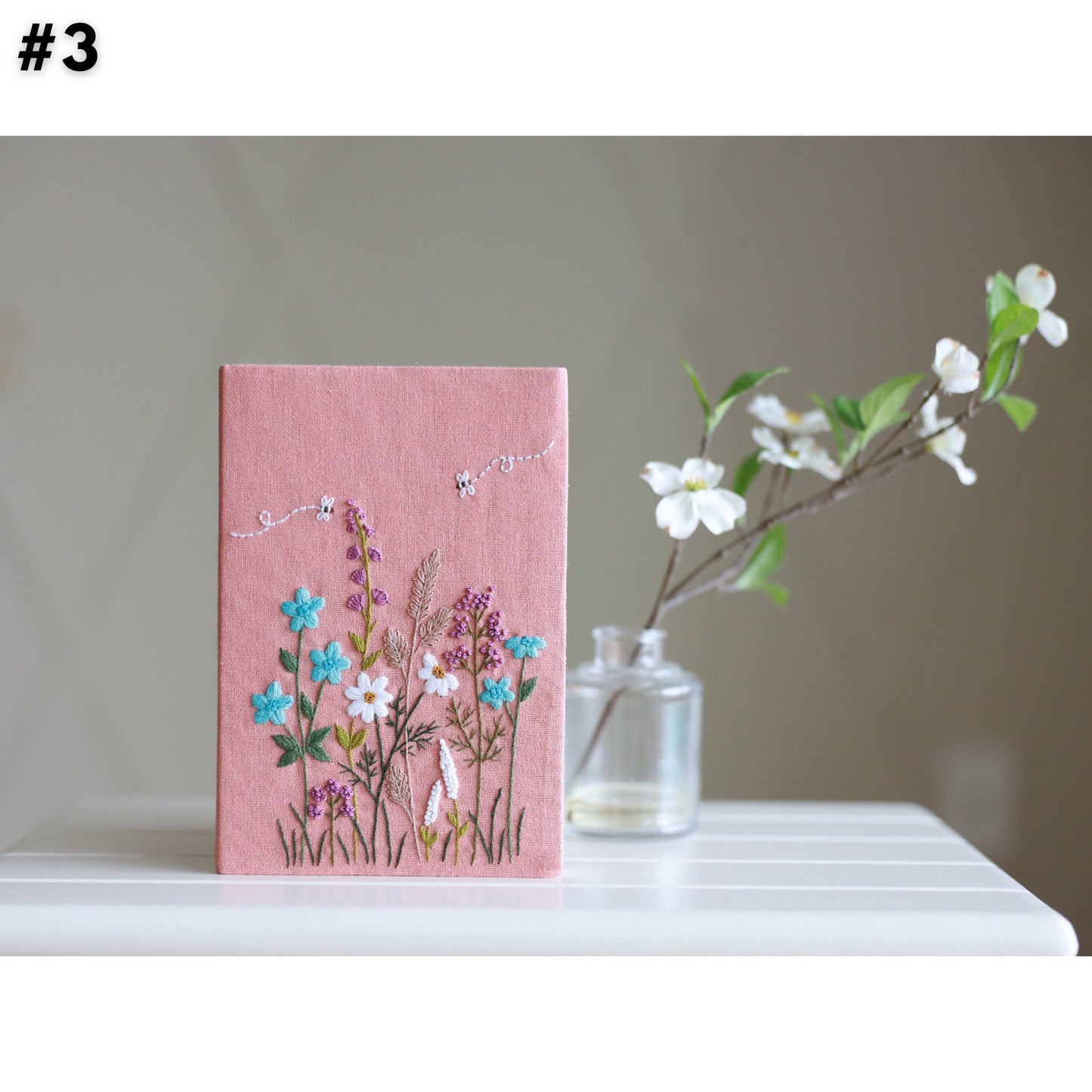 Hand Embroidered Notebook with Flower Embroidery