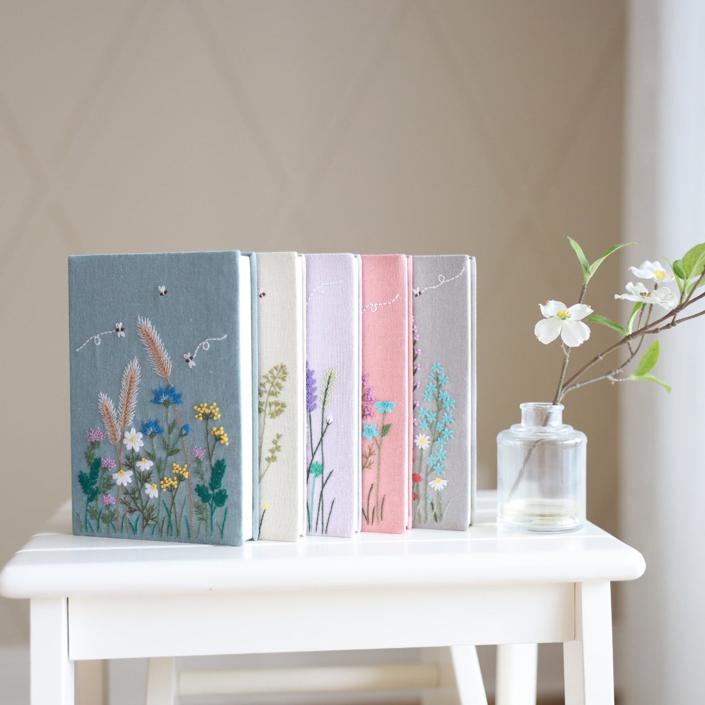 Hand Embroidered Notebook with Flower Embroidery