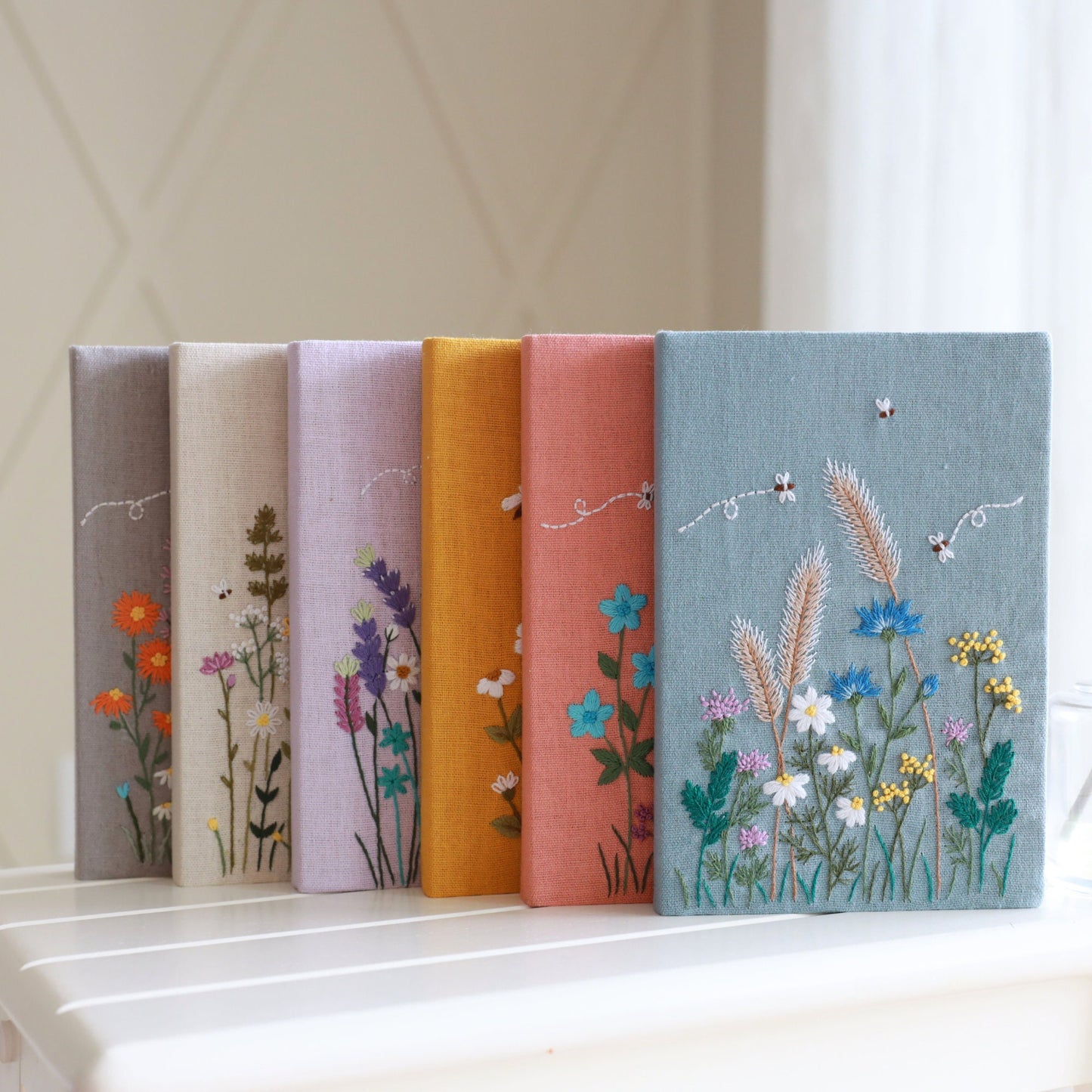Hand Embroidered Notebook with Flower Embroidery