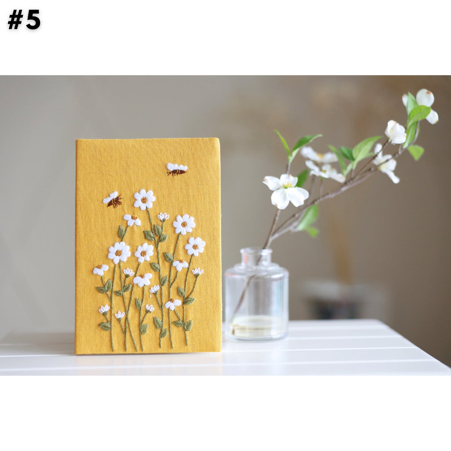 Hand Embroidered Notebook with Flower Embroidery