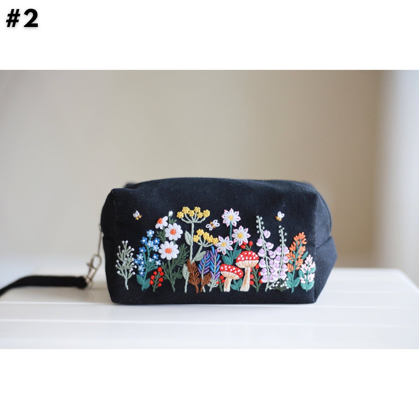 Hand Embroidered Makeup Bag with Flower Embroidery