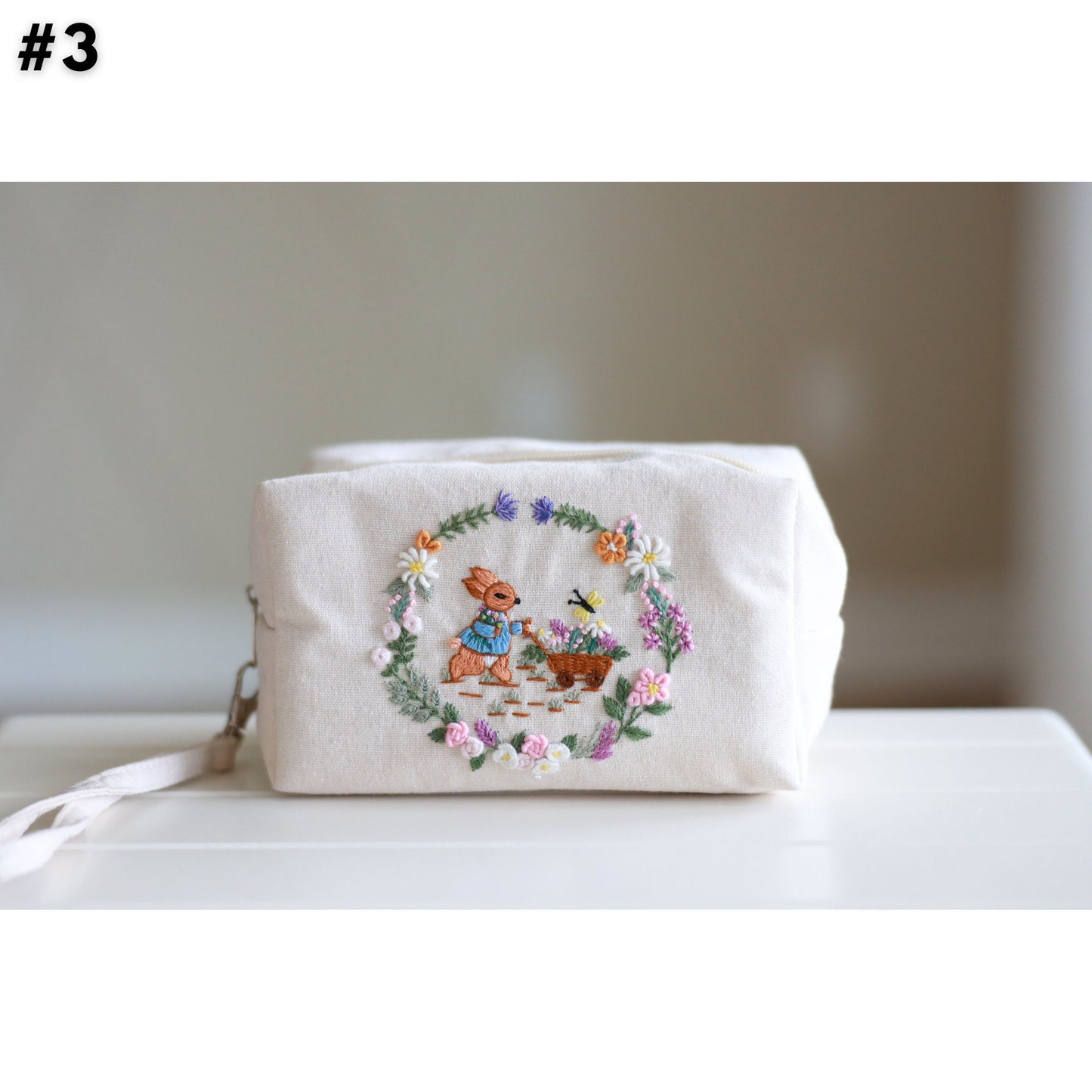 Hand Embroidered Makeup Bag with Flower Embroidery
