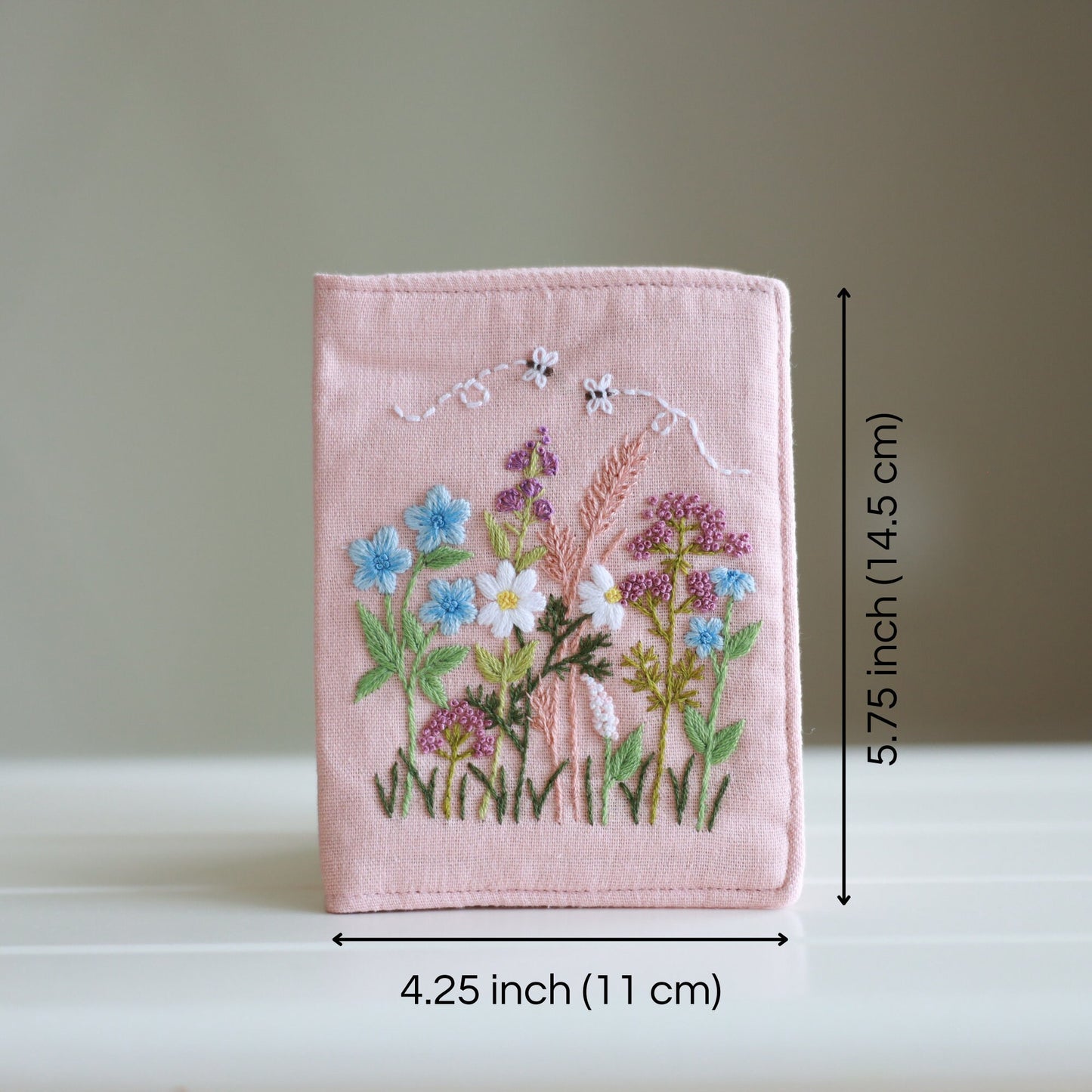 Hand Embroidered Passport Cover with Flower Embroidery
