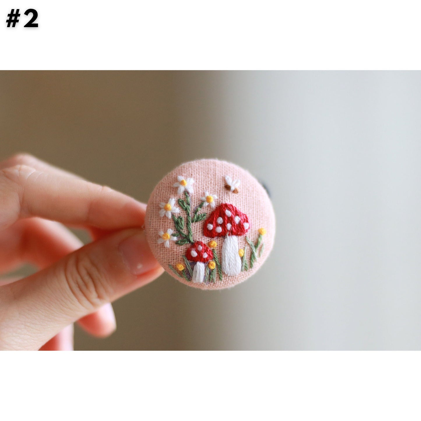 Floral Embroidered Button Hair Tie