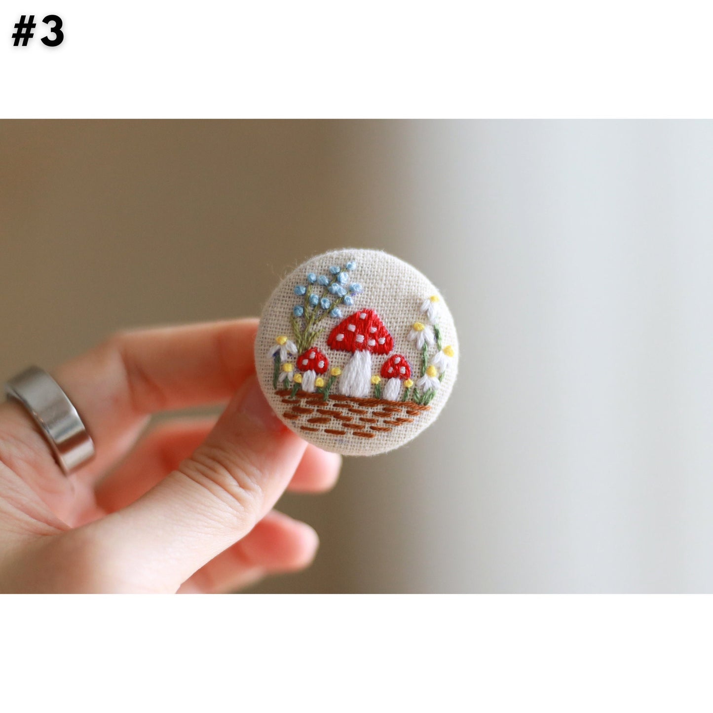 Floral Embroidered Button Hair Tie