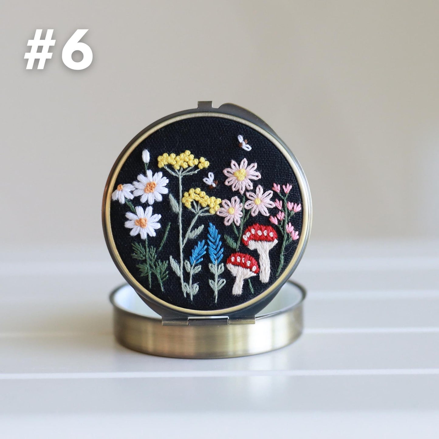 Floral Embroidered Jewelry Box with Mirror