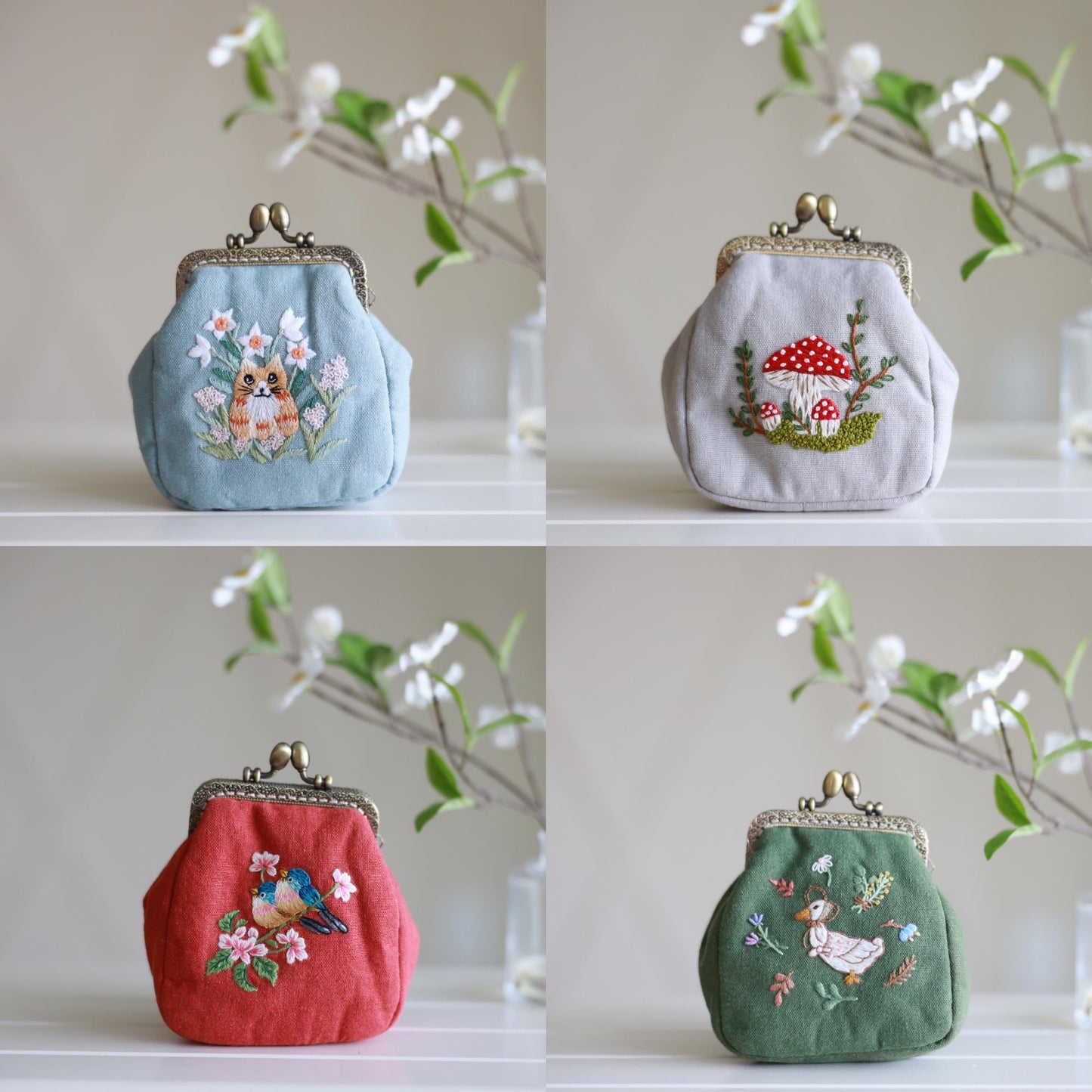 Vintage Hand Embroidered Clasp Coin Purse