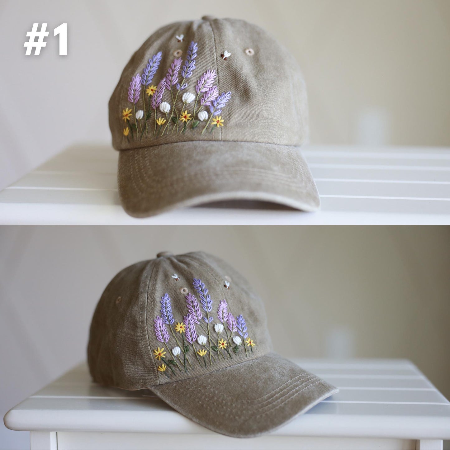 Floral Hand Embroidered Baseball Cap, Unstructured, Adjustable