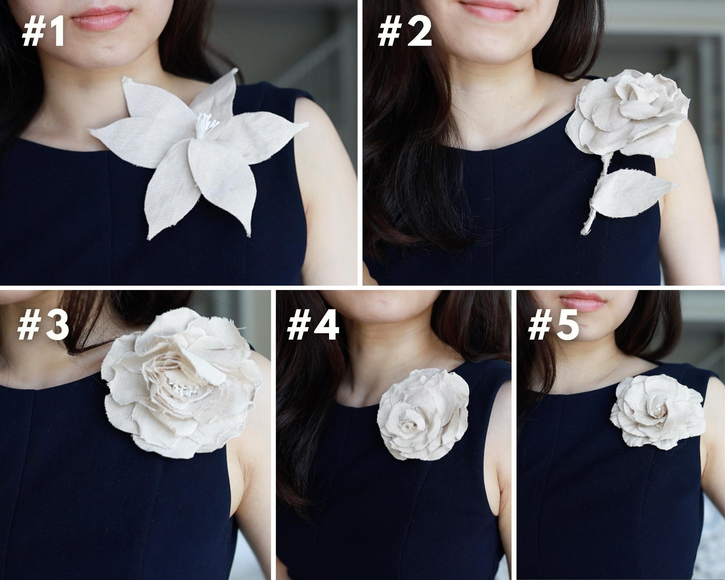Linen Flower Brooch in Neutral Beige