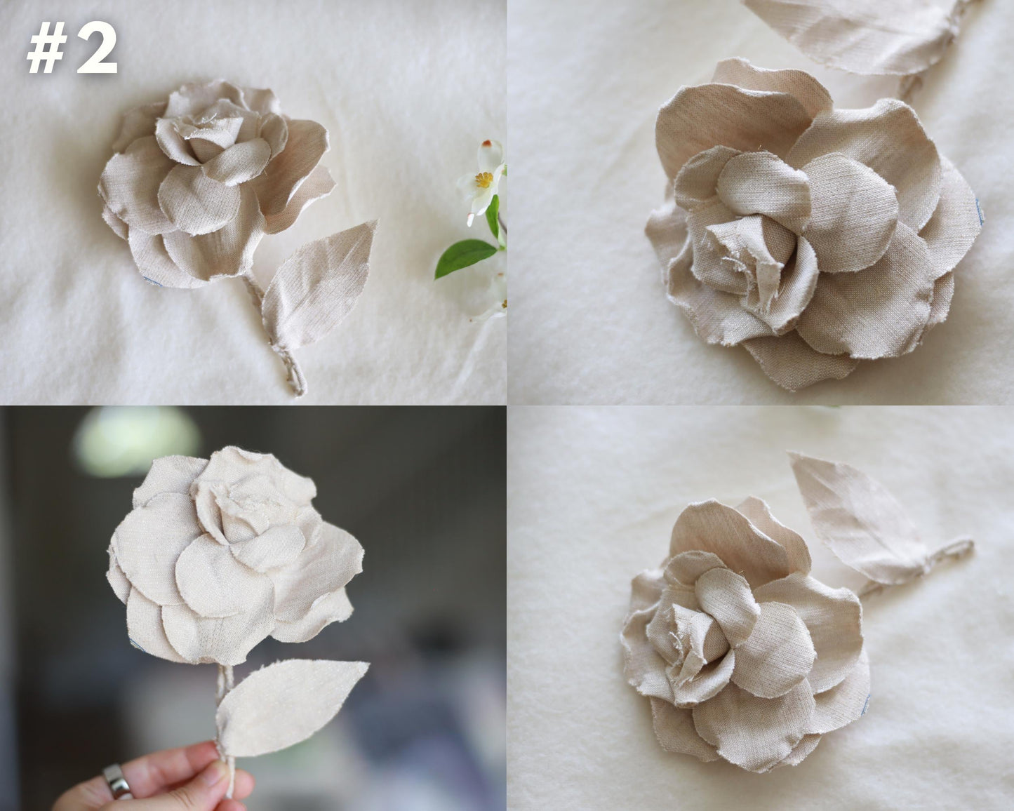 Linen Flower Brooch in Neutral Beige
