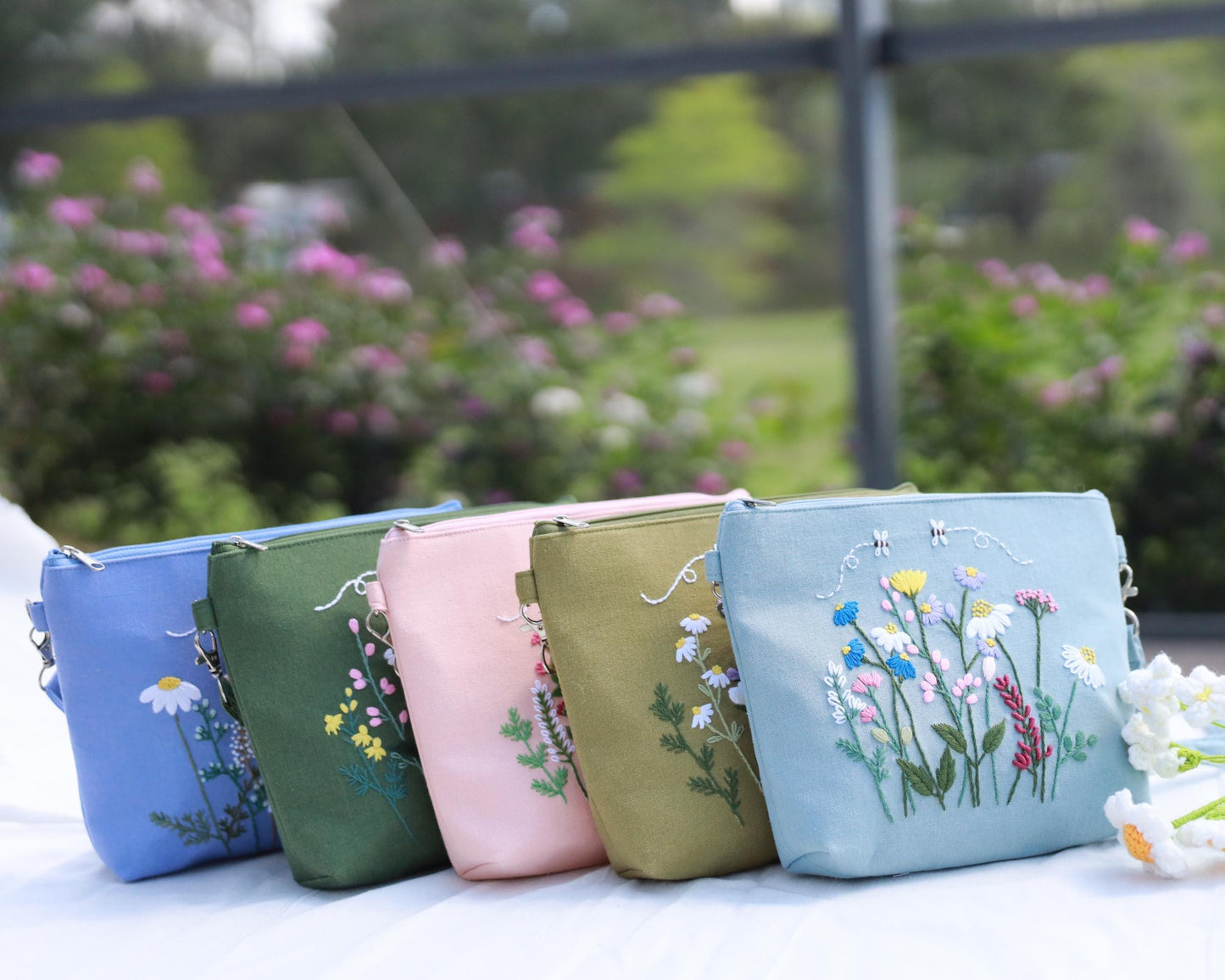 Hand Embroidered Floral Crossbody Bag | Linen Shoulder Bag | Convertible Purse with Adjustable Strap & Zipper | Gift for Her