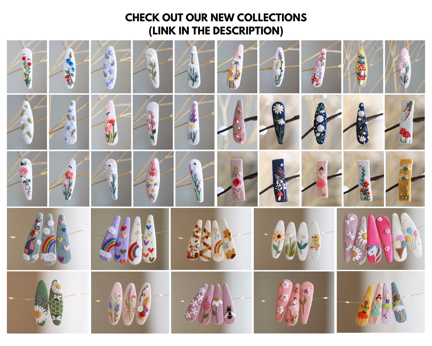 Hand-Embroidered Winter Hair Clips, Blue Christmas Tree & Cabin Barrettes, Holiday Accessories, Gift for Women Girls, Christmas Gift