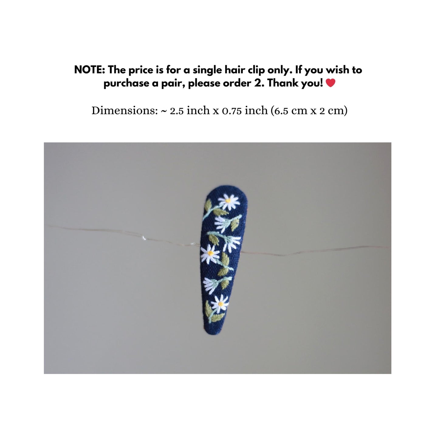 Hand Embroidered Midnight Bloom Navy Hair Clips