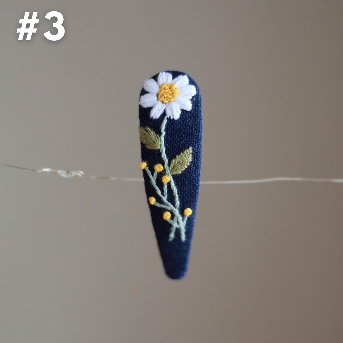 Hand Embroidered Midnight Bloom Navy Hair Clips
