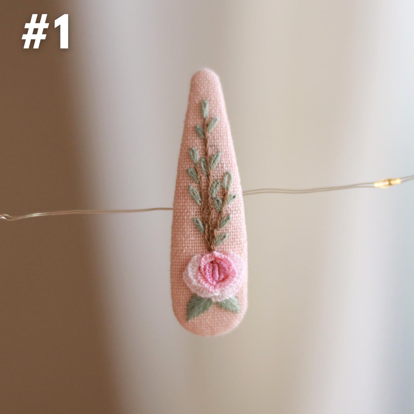 Hand Embroidered Pink Pastel Hair Clips