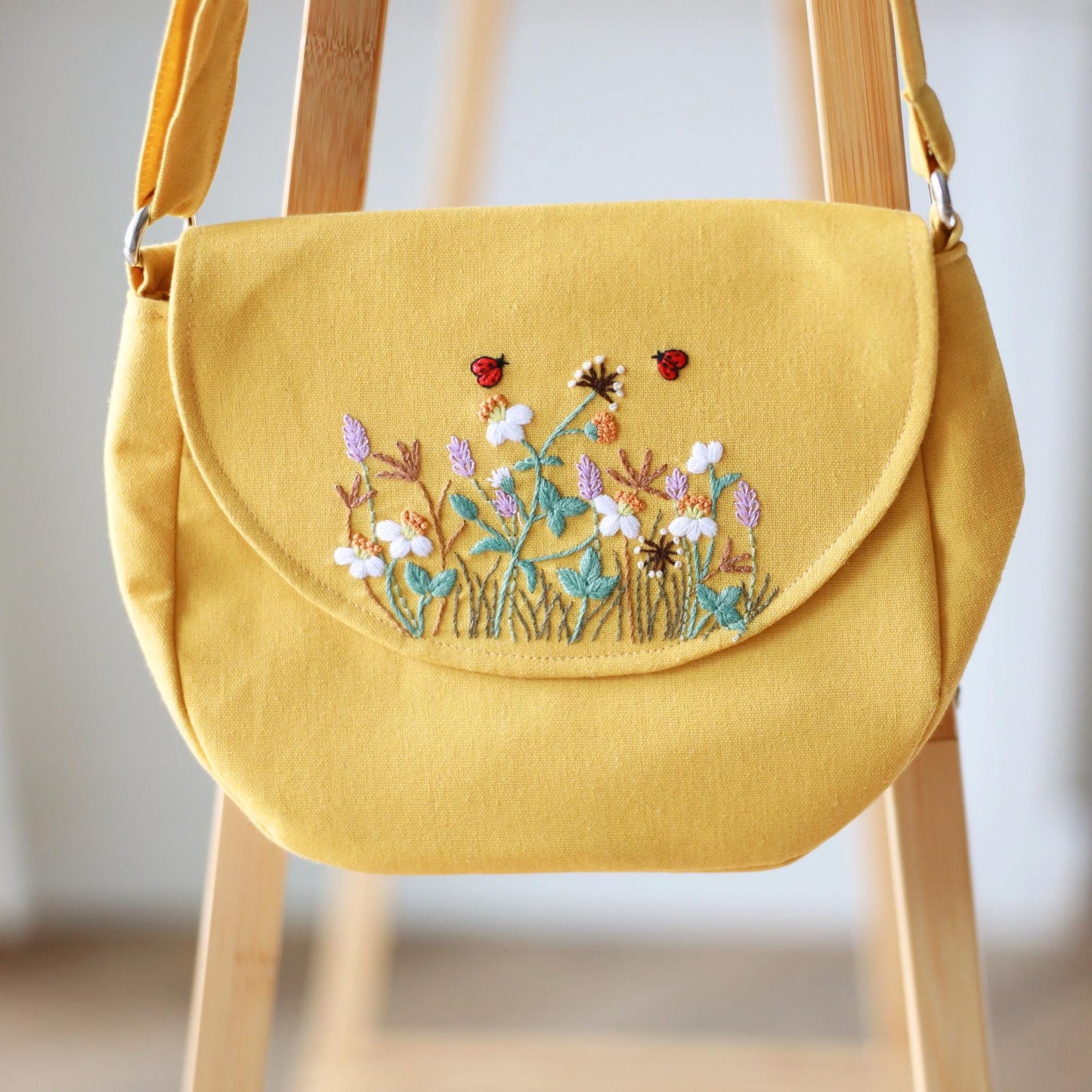 Yellow Hand Embroidered Crossbody Bag