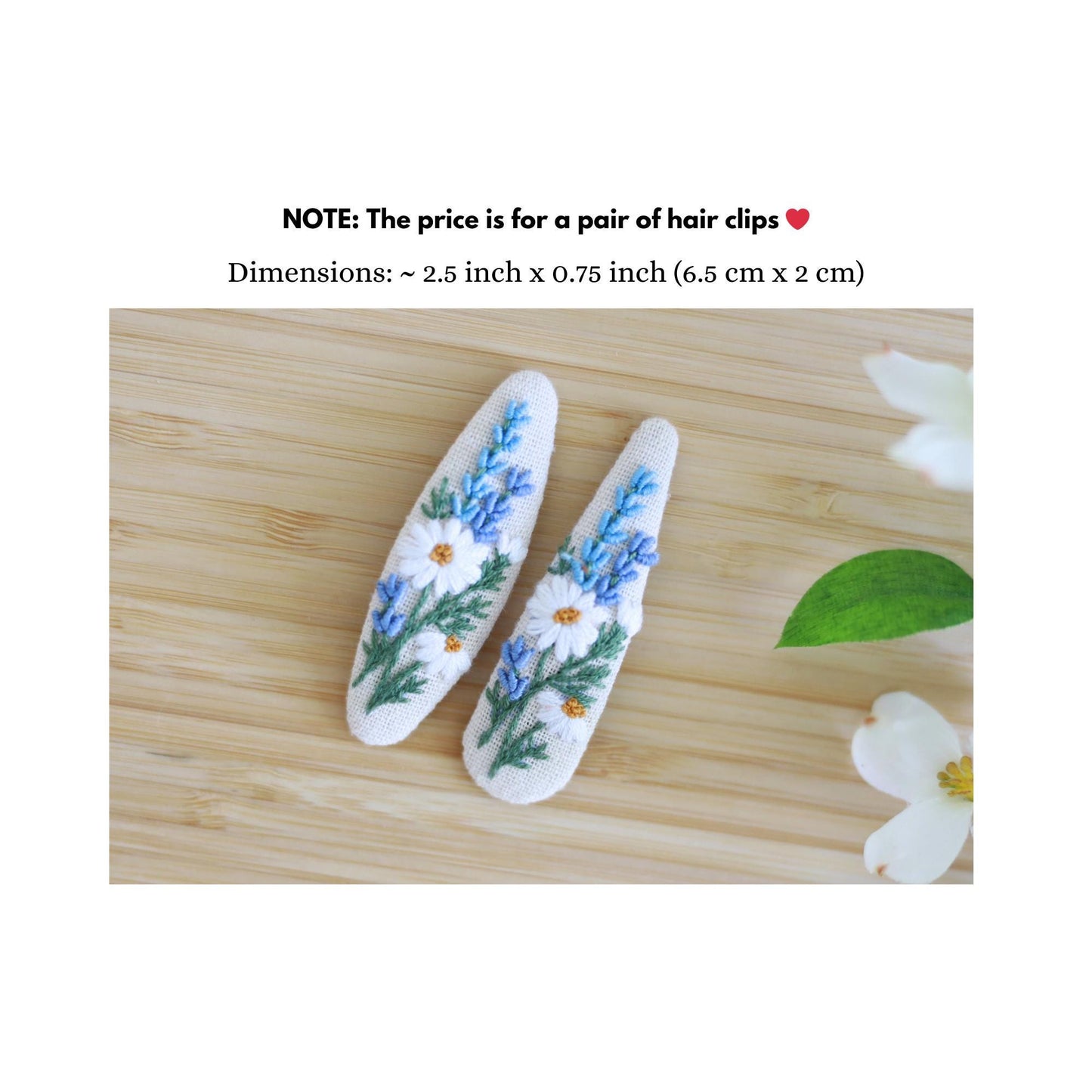 Hand Embroidered Floral Daydreams Hair Clips